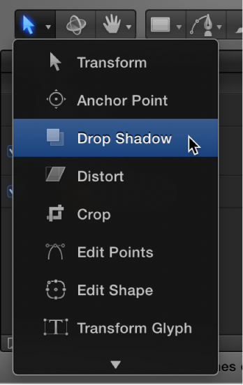 Selecting the Drop Shadow tool from the 2D transform tools pop-up menu