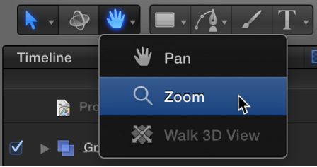 Selecting the Zoom tool from the View tools pop-up menu