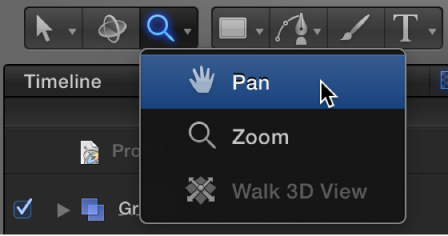 Selecting Pan from the View Tools pop-up menu