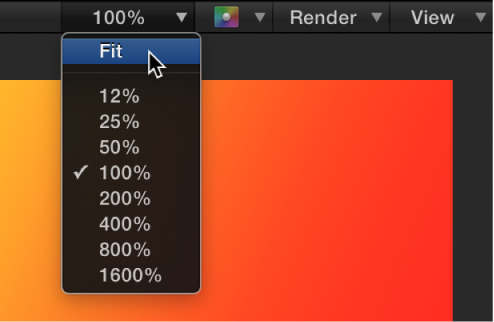 Selecting "Fit" from the Zoom Level pop-up menu in the Canvas