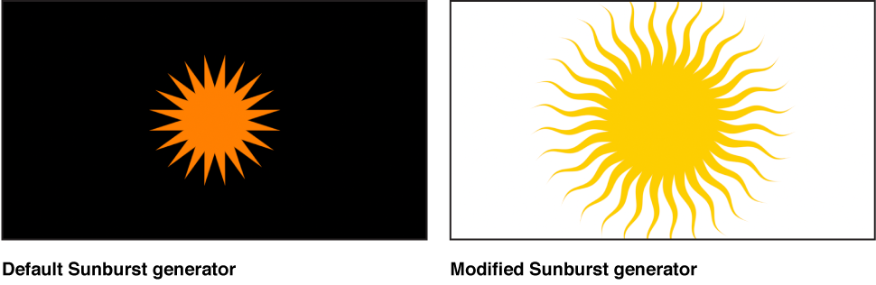 Canvas showing Sunburst generator with a variety of settings