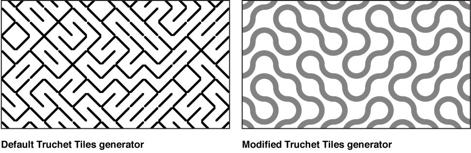 Canvas showing Truchet Tile generator with a variety of settings