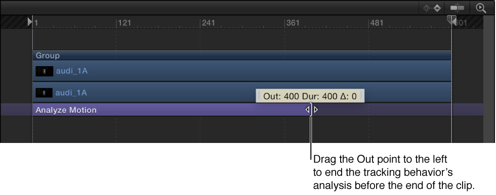 Adjusting the Out point of a behavior in the Timeline