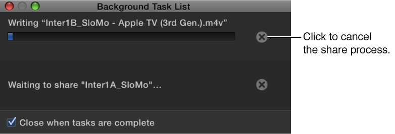 Background Task List showing the Cancel button