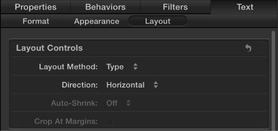 Layout Controls in the Layout pane of the Text Inspector