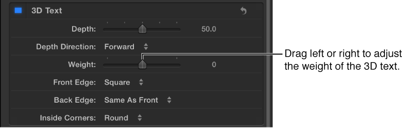 Appearance pane of the Text Inspector showing the Weight parameter