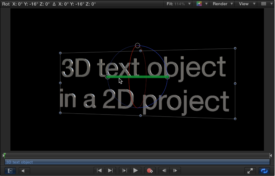 Canvas showing example of rotated 3D text in a 3D project