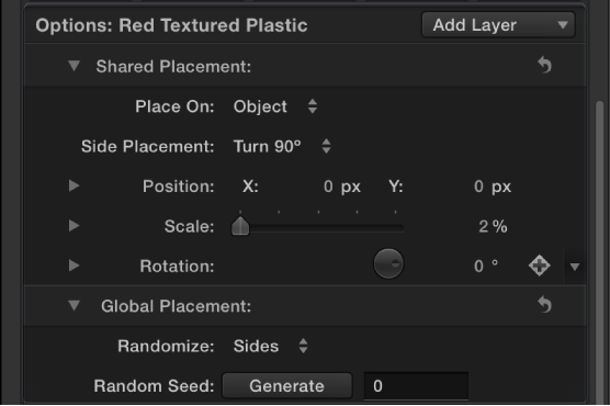 3D Text Inspector showing Shared Placement and Global Placement options 