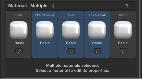 3D Text Inspector showing materials set to multiple materials and identifying the link controls