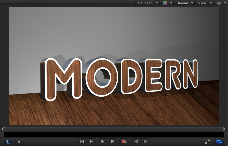 Canvas showing 3D text with different materials applied to different facets