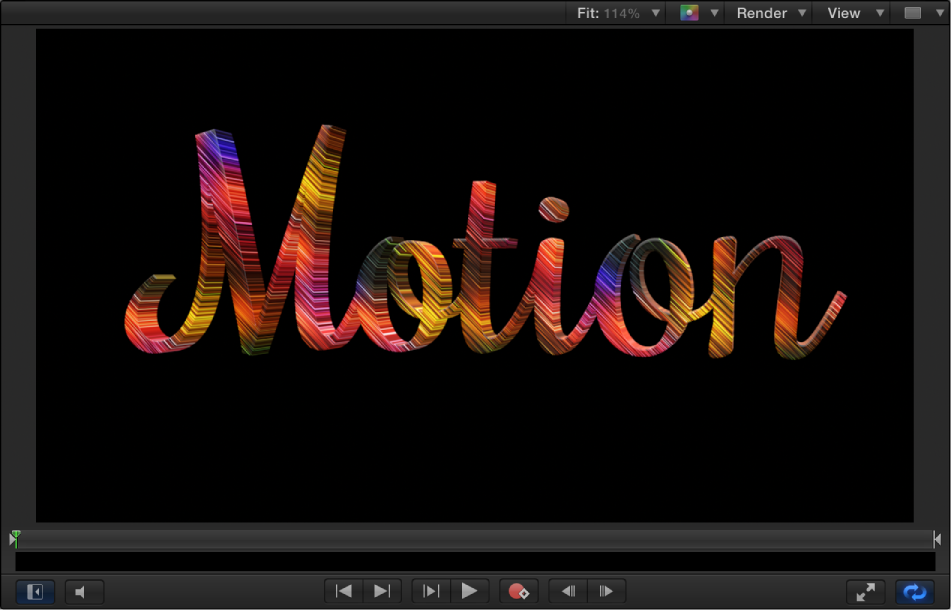 Example of 3D text in the Canvas with an applied Motion material layer