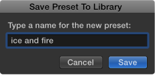 Save Preset To Library dialog
