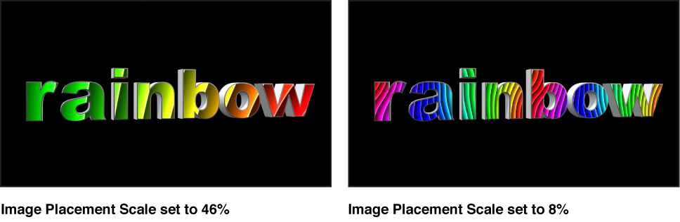 Canvas showing 3D text with mapped image set to 80% scale and mapped image set to 22% scale