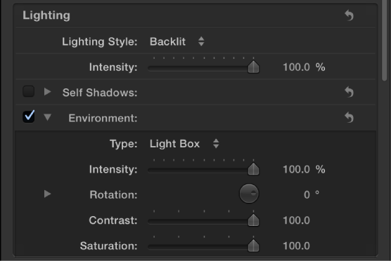 Environment controls in the Appearance pane of the Text Inspector