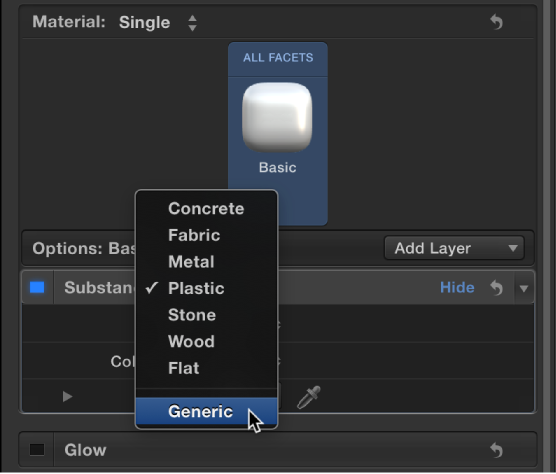 Choosing Generic from the Substance pop-up menu in the Appearance pane of the Text Inspector