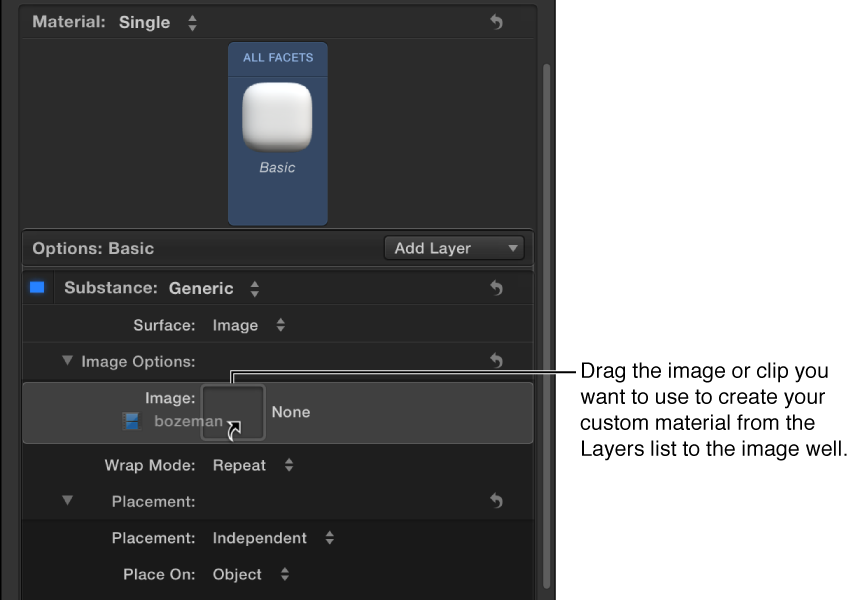 Dragging custom image to the Image well in the Image Options controls in the Appearance pane of the Text Inspector