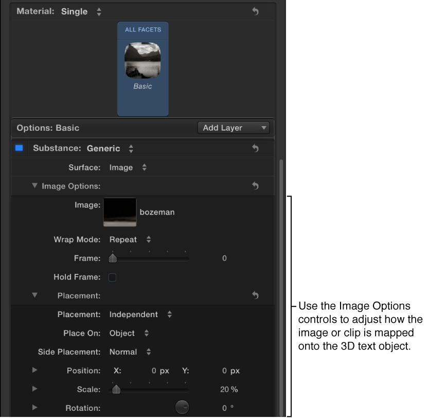 Image Options in the Appearance pane of the Text Inspector