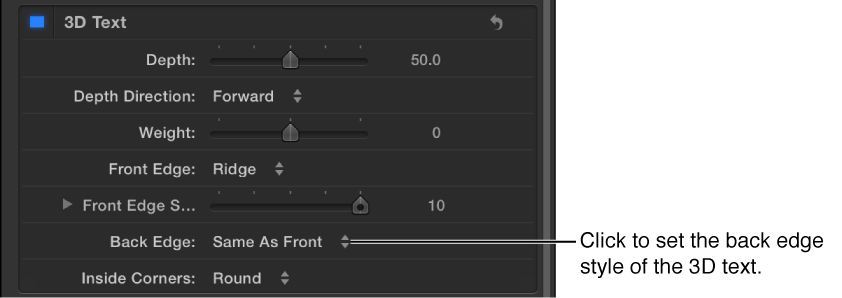 Back Edge parameter in the Appearance pane of the Text Inspector