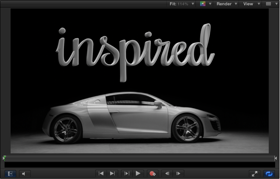 Canvas showing 3D text lit from above integrating with a background car image that is also lit from above