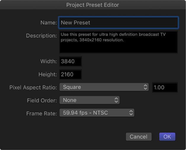Project Preset Editor