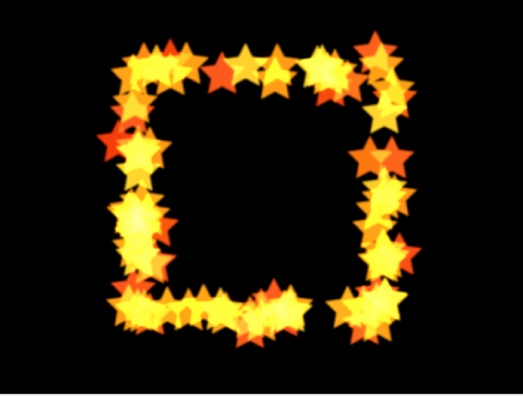 Canvas showing particle system with shape set to Rectangle