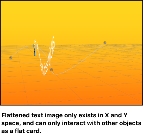 Canvas showing flattened text object in 3D space