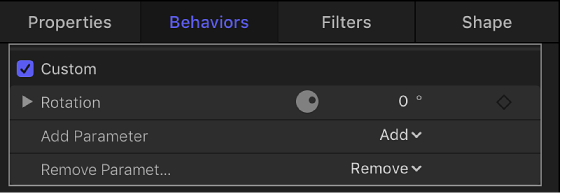 Behaviors Inspector showing the added parameter