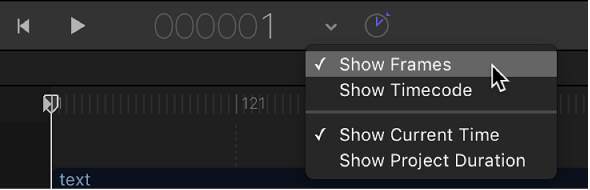 Choosing Show Frames from the timing display pop-up menu