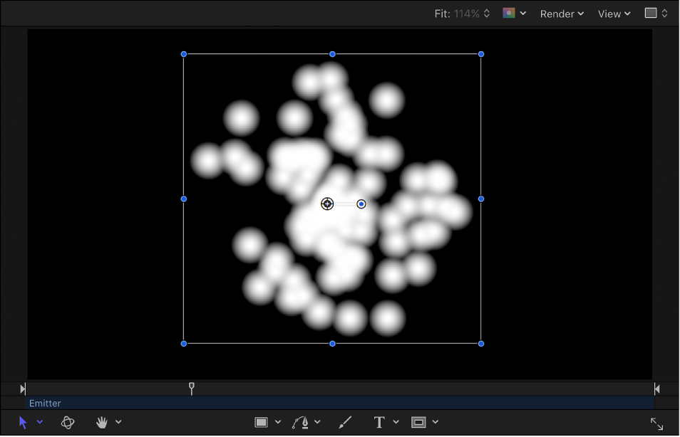 Canvas showing Soft Gradient generator used as particle emitter