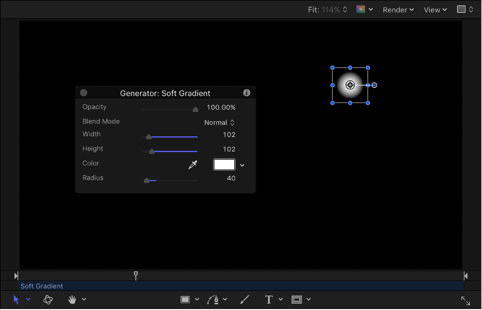 Canvas and HUD showing Soft Gradient generator scaled down