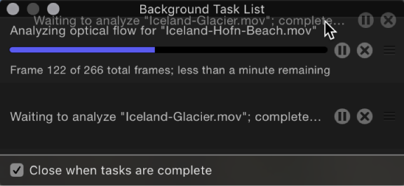 Background Task List showing task order being rearranged