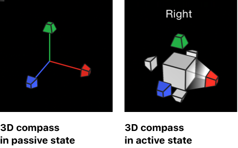 Canvas showing 3D compass in passive and active states
