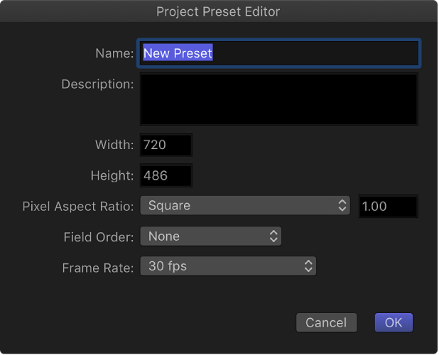Project Preset Editor