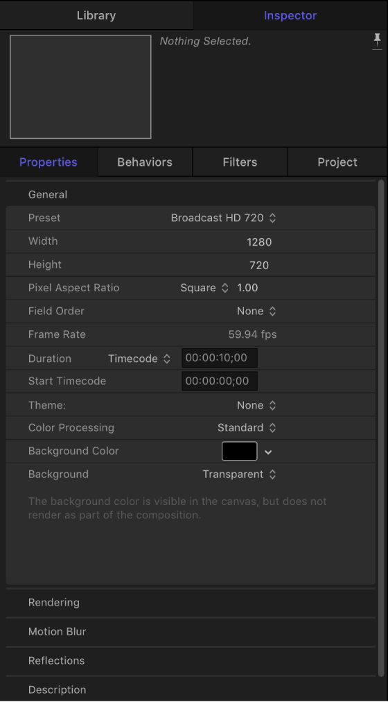 Inspector showing Project Properties pane