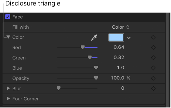 Expanded Color controls in Inspector