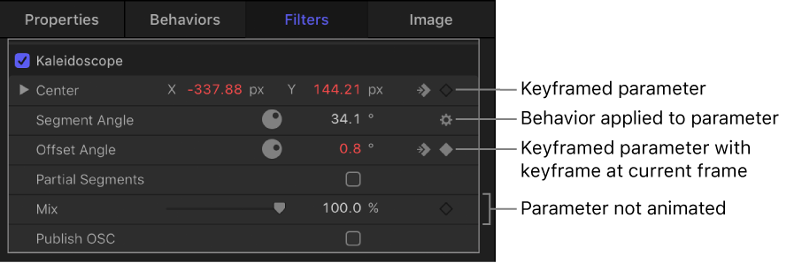 Inspector showing Animation menu icon options