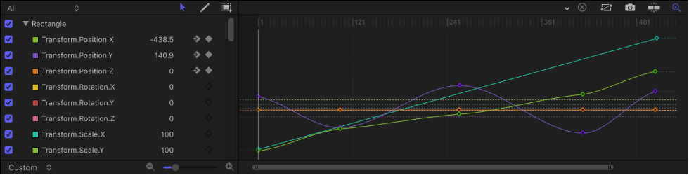 Keyframe Editor showing parameter list