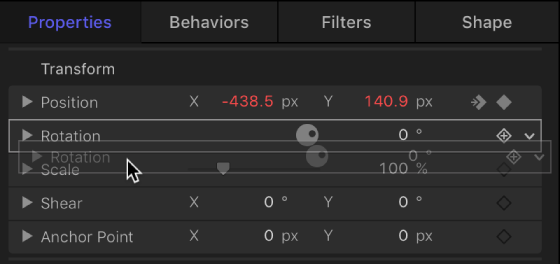 Parameter being selected in Inspector