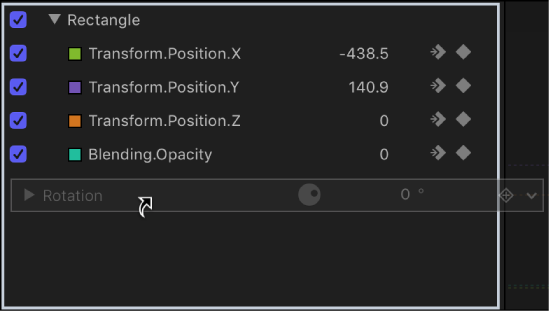Parameter being dragged from Inspector to parameter list in Keyframe Editor