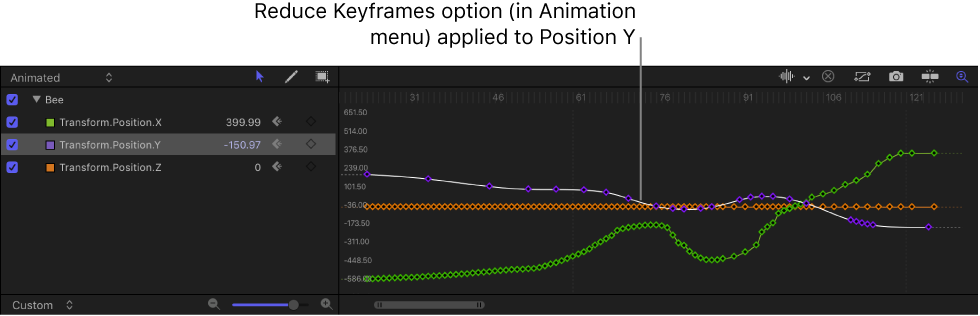 Keyframe Editor showing parameter with reduced keyframes