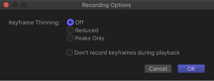 Recording Options dialog