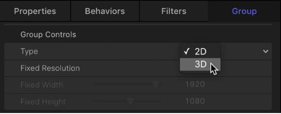 Inspector showing Group Type pop-up menu