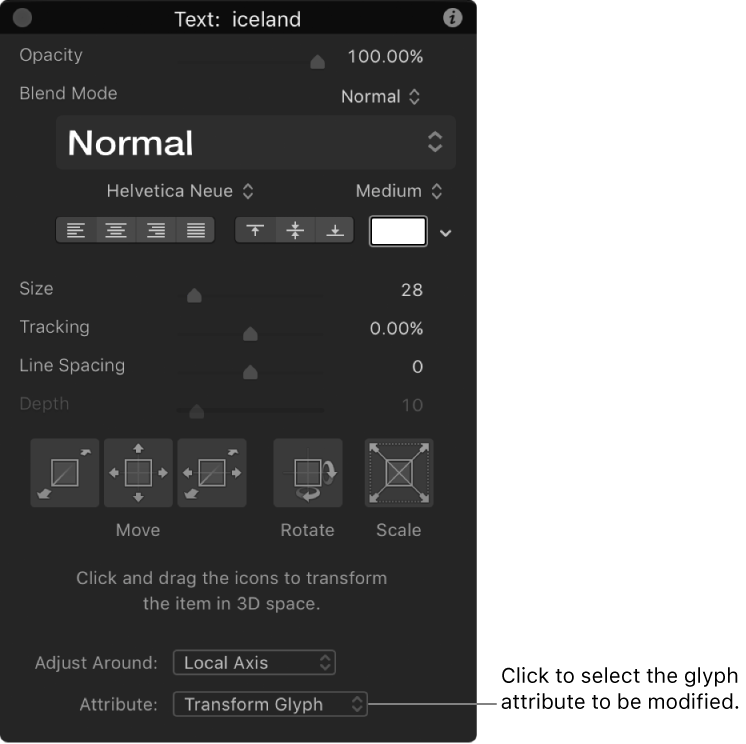 Text HUD when the Transform Glyph tool is selected