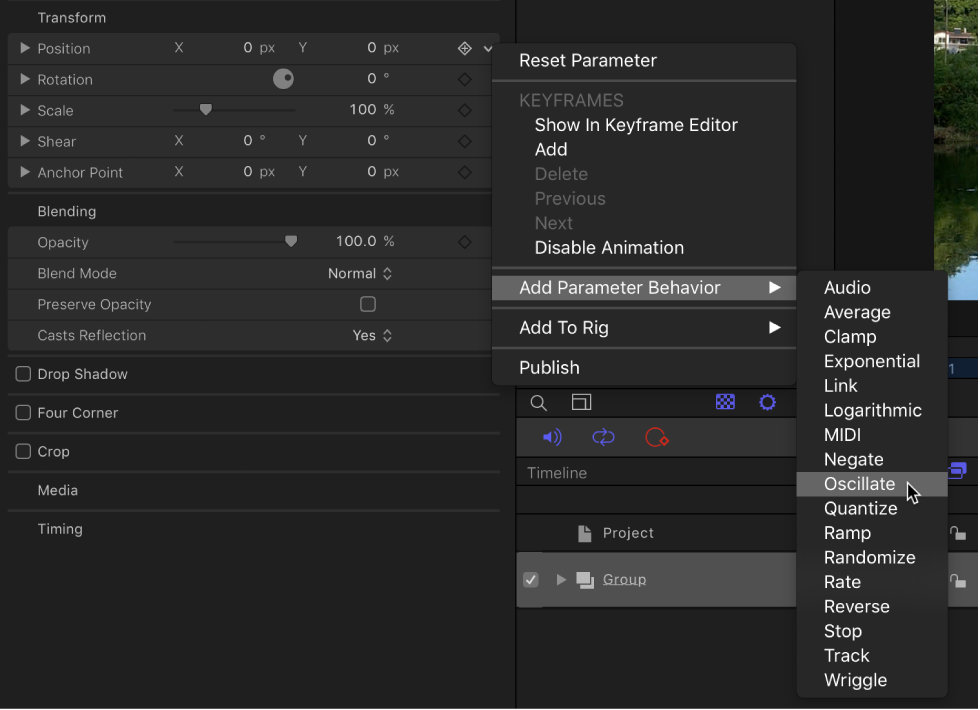 Add Parameter submenu in the Animation menu