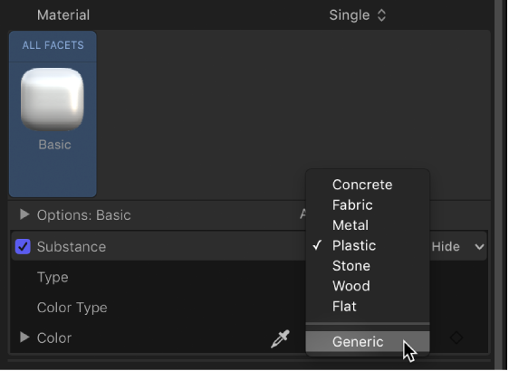 Choosing Generic from the Substance pop-up menu in the Appearance pane of the Text Inspector