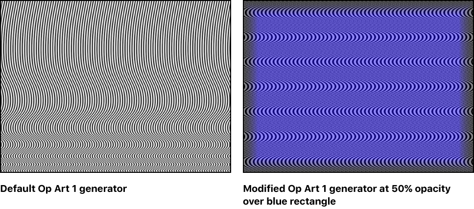 Canvas showing Op Art 1 generator alone and combined with a blue rectangle