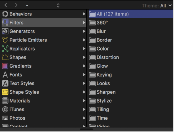 Filter categories in the Library