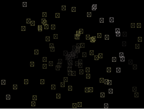 Canvas showing particle system with Show Particle As set to Wireframe