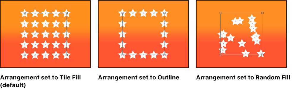 Canvas showing replicator with three different Arrangement settings