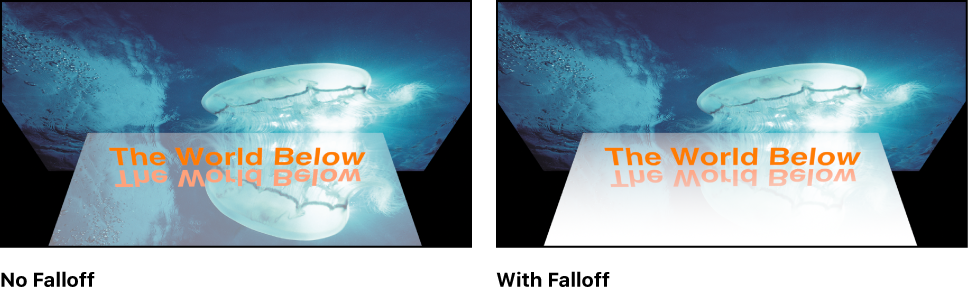 Canvas showing effect of reflection falloff settings